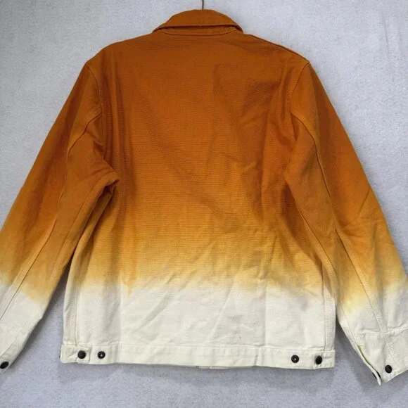 Flan Jacket Mens Medium Orange Cream Ombre Full Zip Canvas Workwear Streetwear - Picture 9 of 11